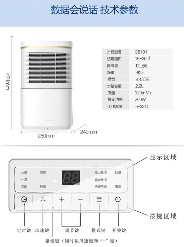 YADU亚都除湿机C8101BGW抽湿机家用 吸湿器地下室干燥抽湿器