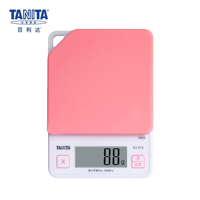 百利达(TANITA)厨房秤 烘焙秤家用称电子厨房秤食物克秤1g精准不锈钢 KJ-213 白色/粉红色